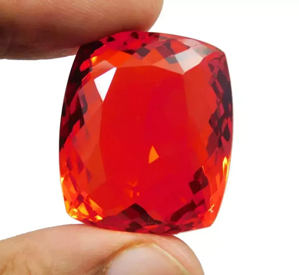 Mexican Fire Opal Red Orange Cushion Cut Natural 128.90 Ct A+ Certified Gemstone