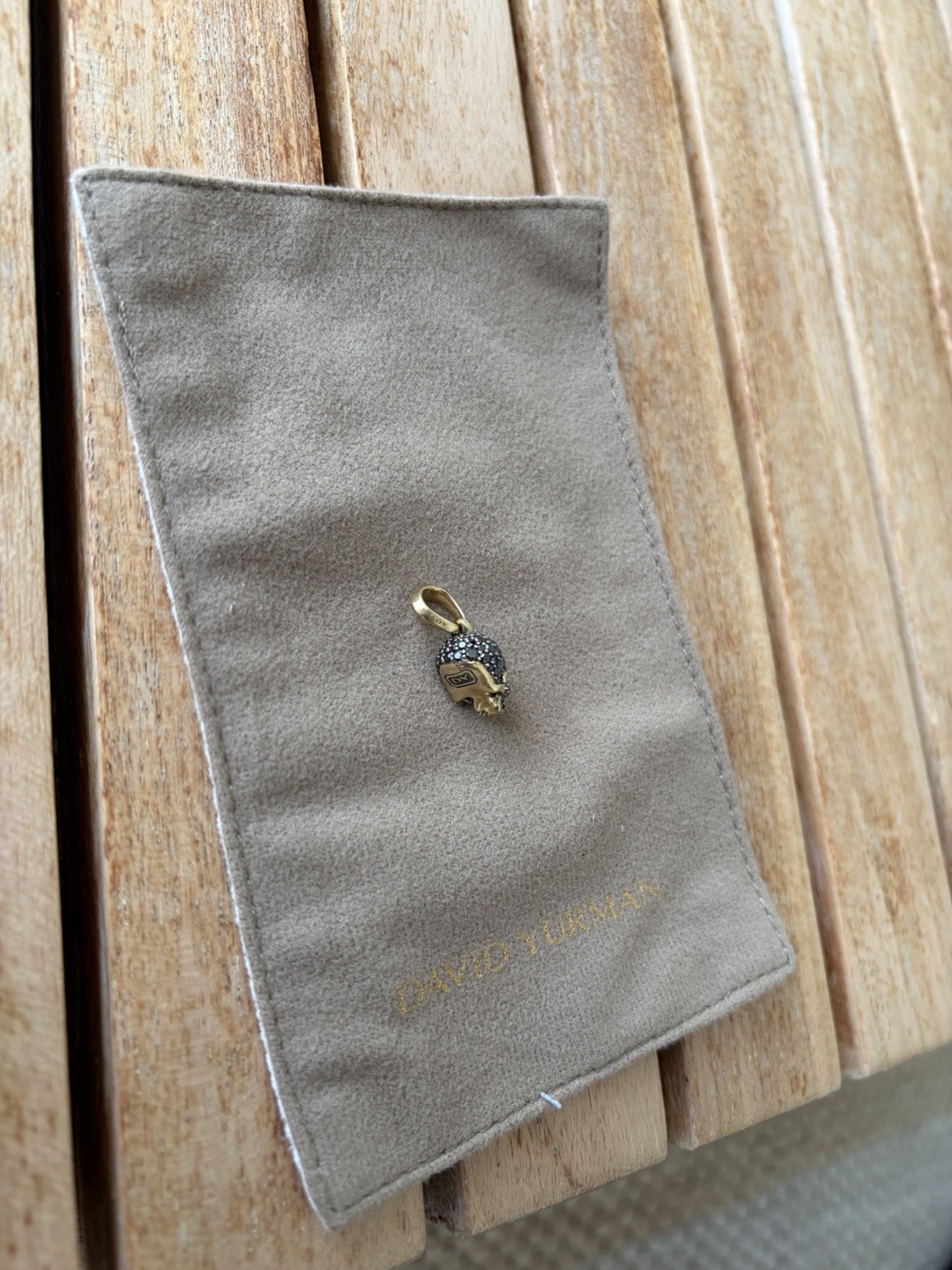 David Yurman Skull Charm Pendant Pavé Metal 18k Gold w/ Black Stone