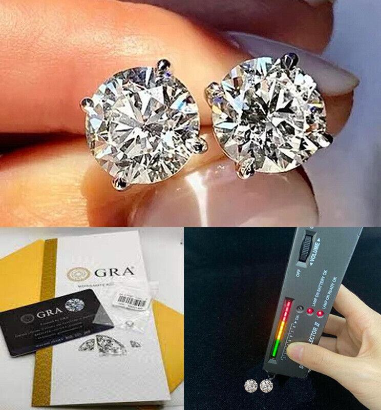 GRA Certified D VVS1 Moissanite Solitaire Stud Earrings Women SOLID 925 SILVER