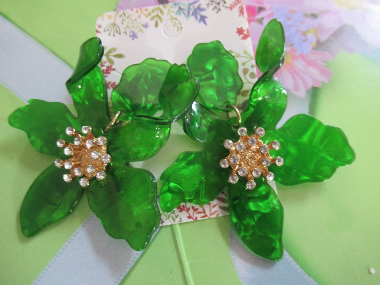 LARGE Lily Flower Acrylic Rhinestones Statement Christmas Earrings -U CHOOSE