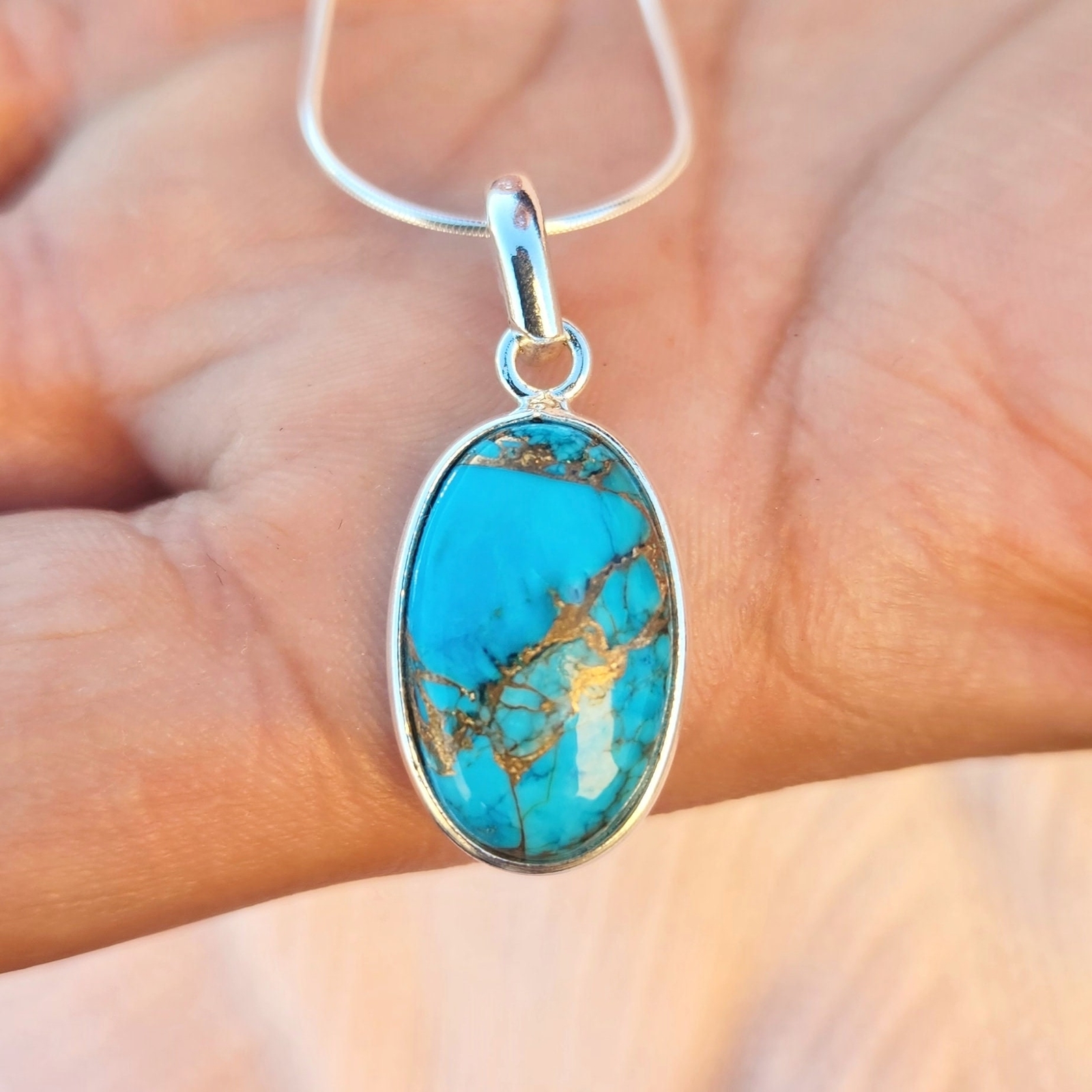 Genuine Turquoise Pendant, Sterling Silver Copper Turquoise Pendant, USA Seller