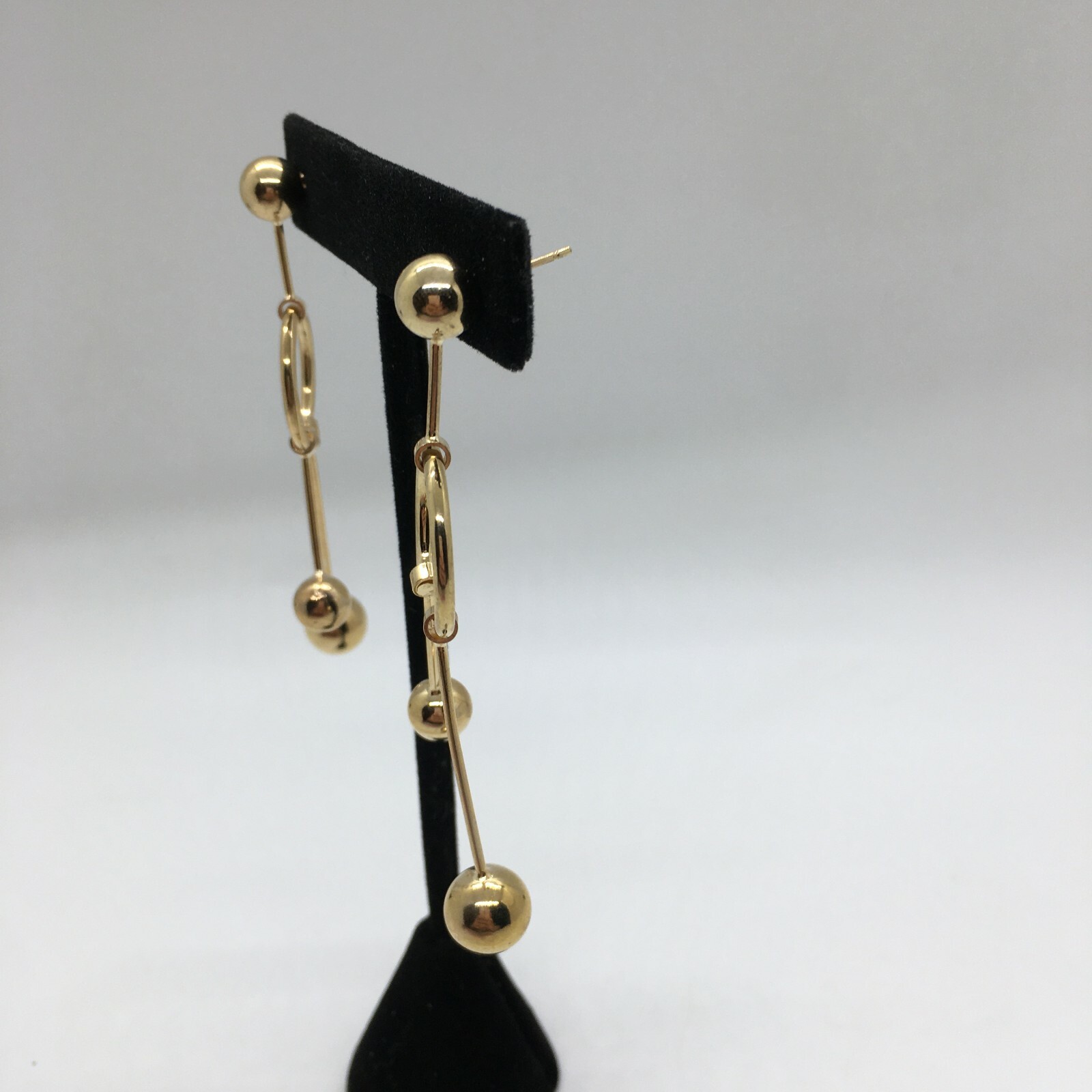 Gold Tone Geometric Bar and Ball Post Earrings