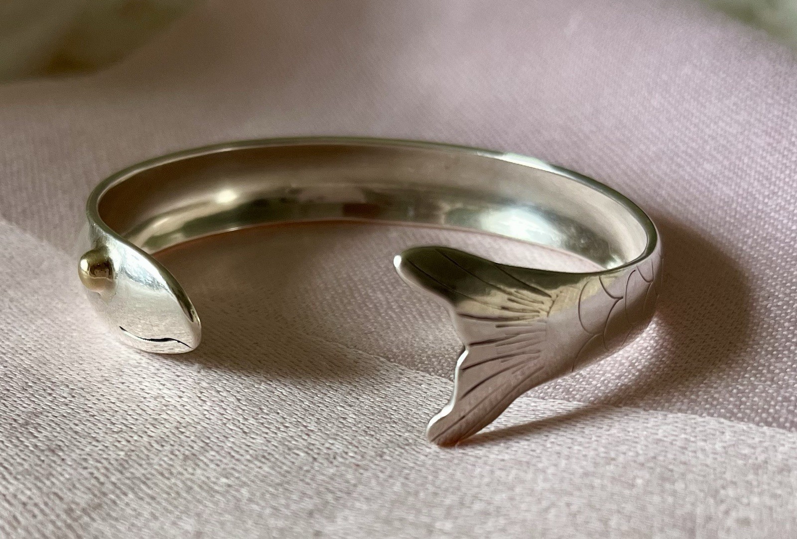 Eden Hand Arts Cape Cod Shiner Fish Cuff Bracelet Sterling Silver 14K Gold Eye