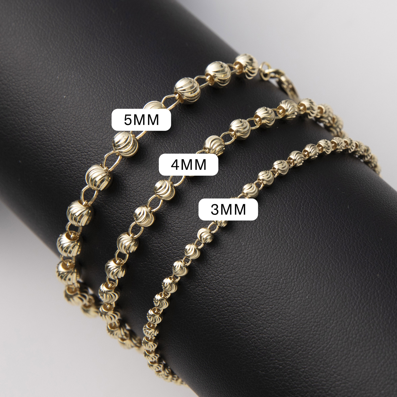 Moon Cut Ball Bead Chain Bracelet Real 10K Yellow Gold