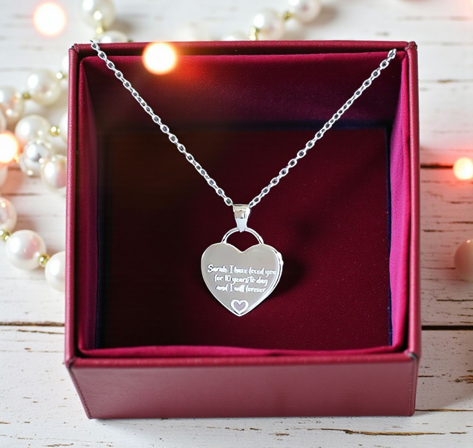 Personalised 925 Sterling Silver Engraved Heart Charm Pendant Necklace Gift