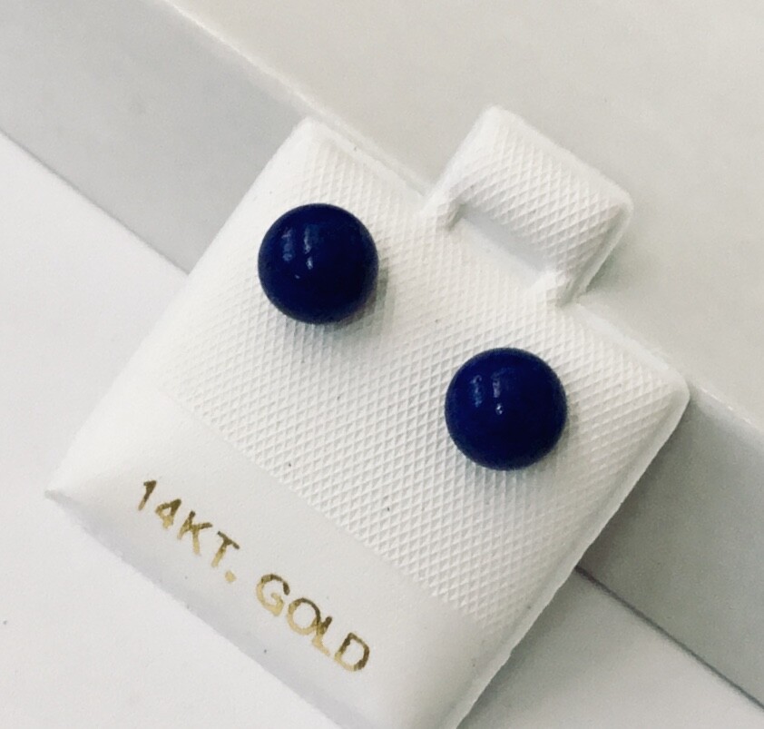 Solid 14K Yellow Gold Natural Blue Lapis 6 mm Round Ball Stud Earrings NEW