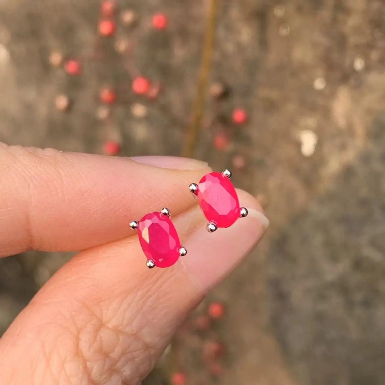 Oval Natural Ruby Earrings Women 925 Sterling Silver Stud Earring Party Jewelry.