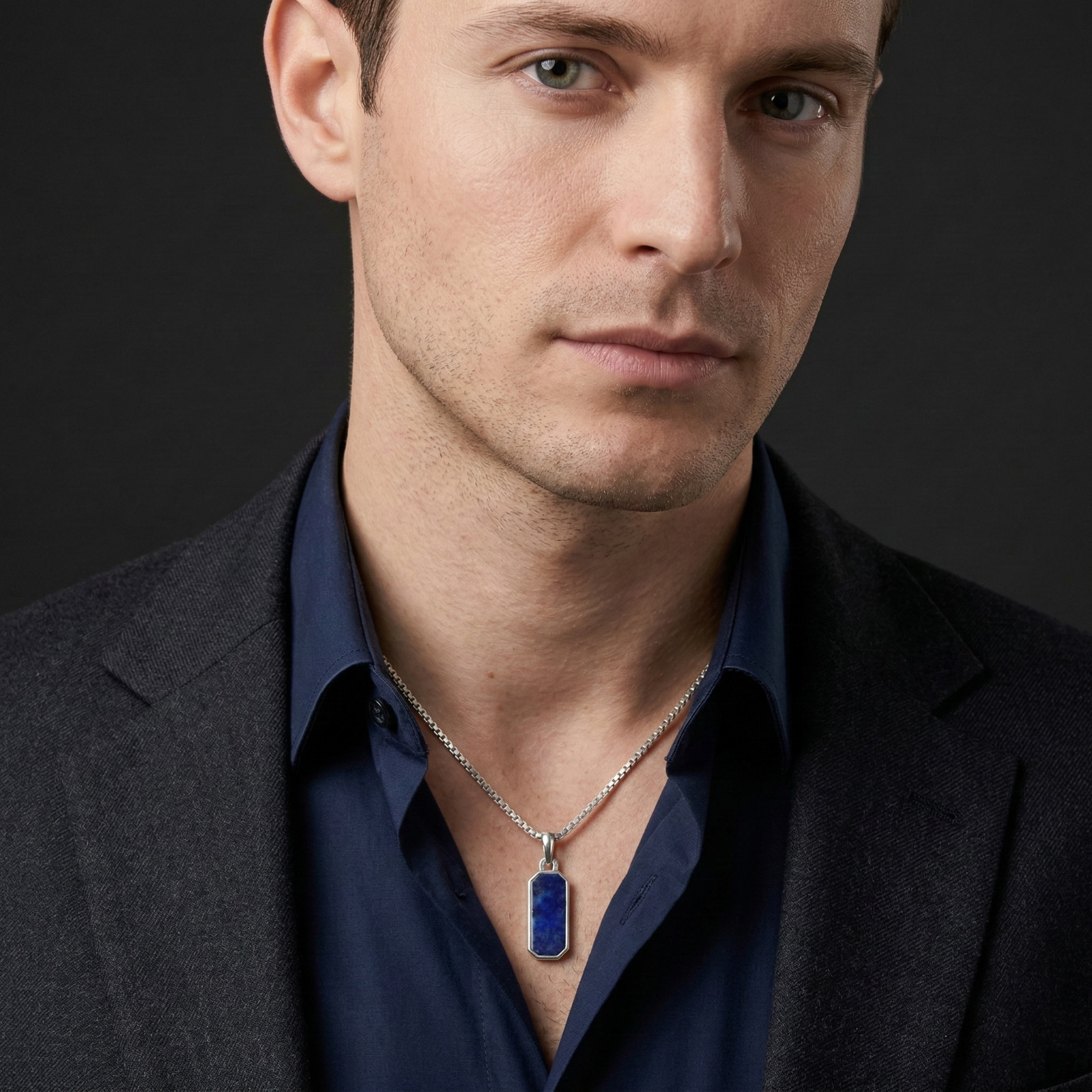 Rectangular Lapis Lazuli Pendant in Polished 925 Sterling Silver Jewelry Gift