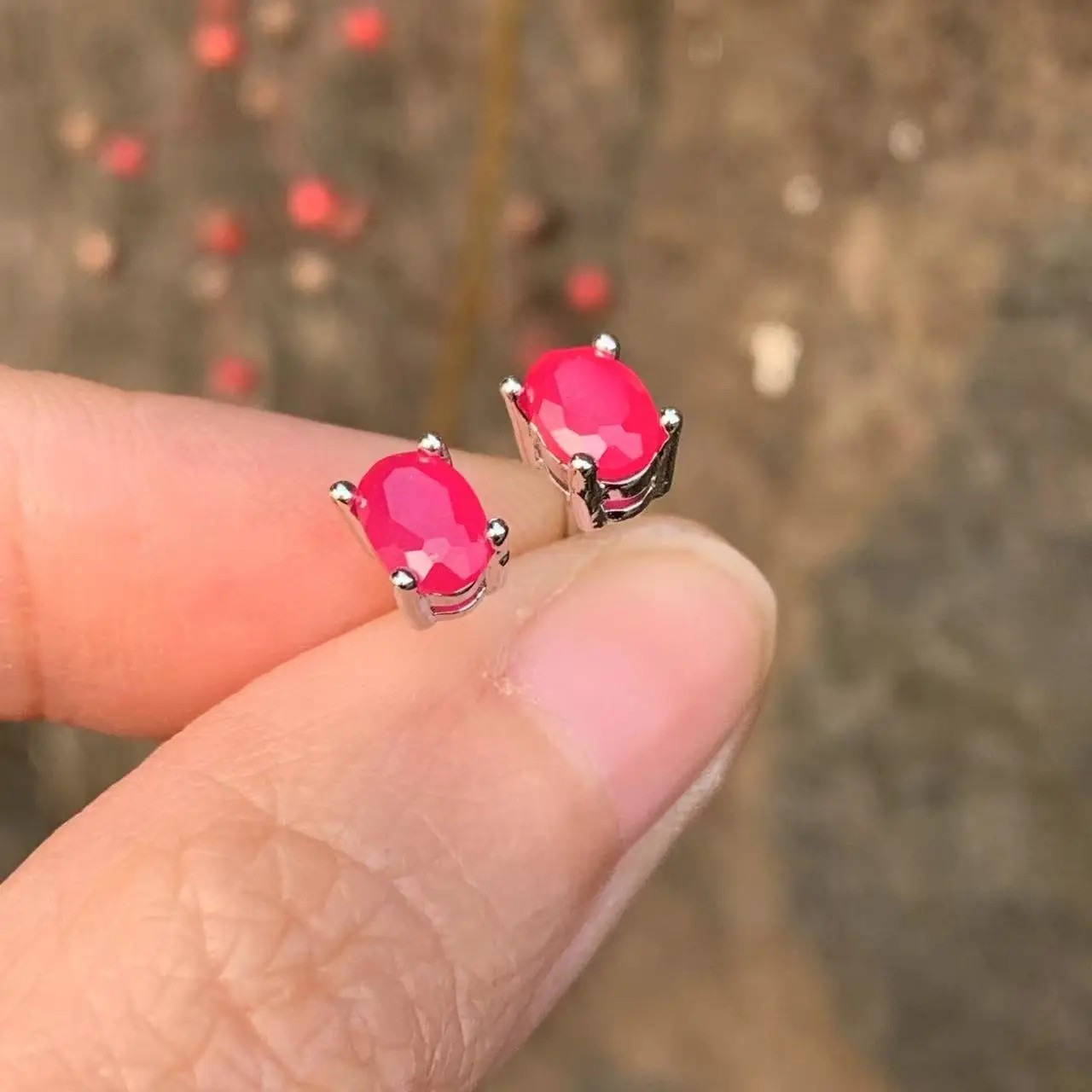 Oval Natural Ruby Earrings Women 925 Sterling Silver Stud Earring Party Jewelry.