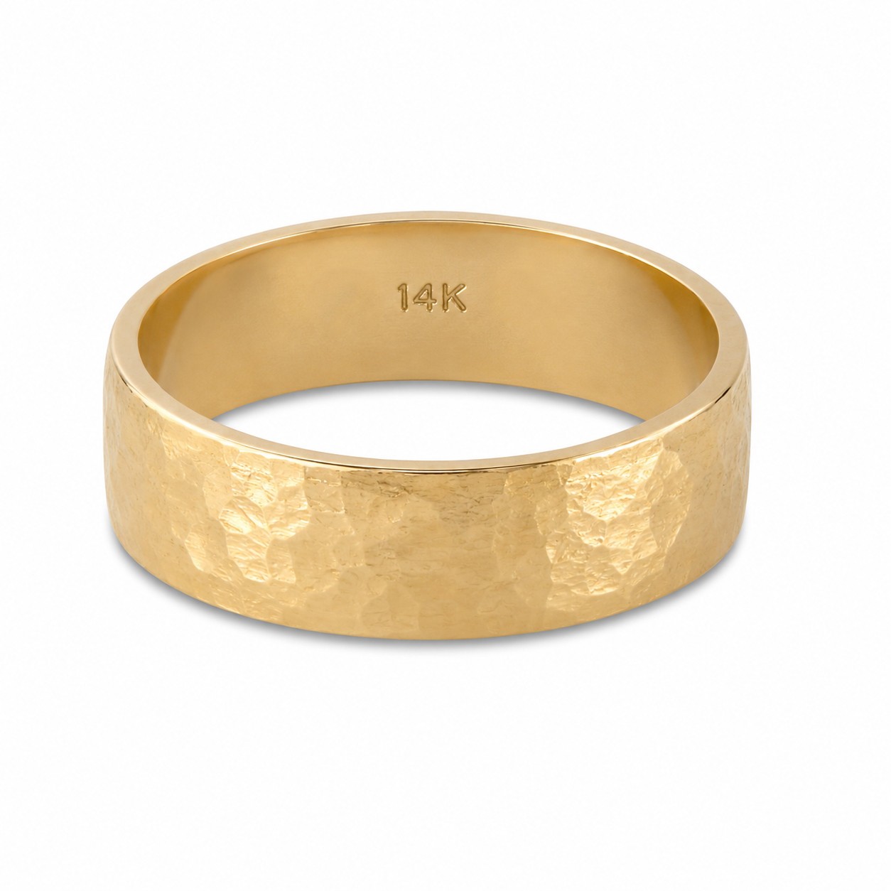 Solid 14K Yellow Gold Hammered Ring 6mm Size 3 – 15 Wide Gold Band