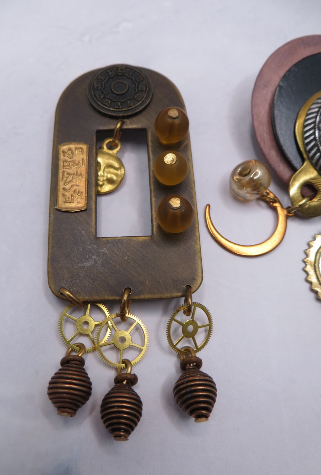 2 Mixed Metals Copper Abstract Steampunk Style Pin Lot #1298