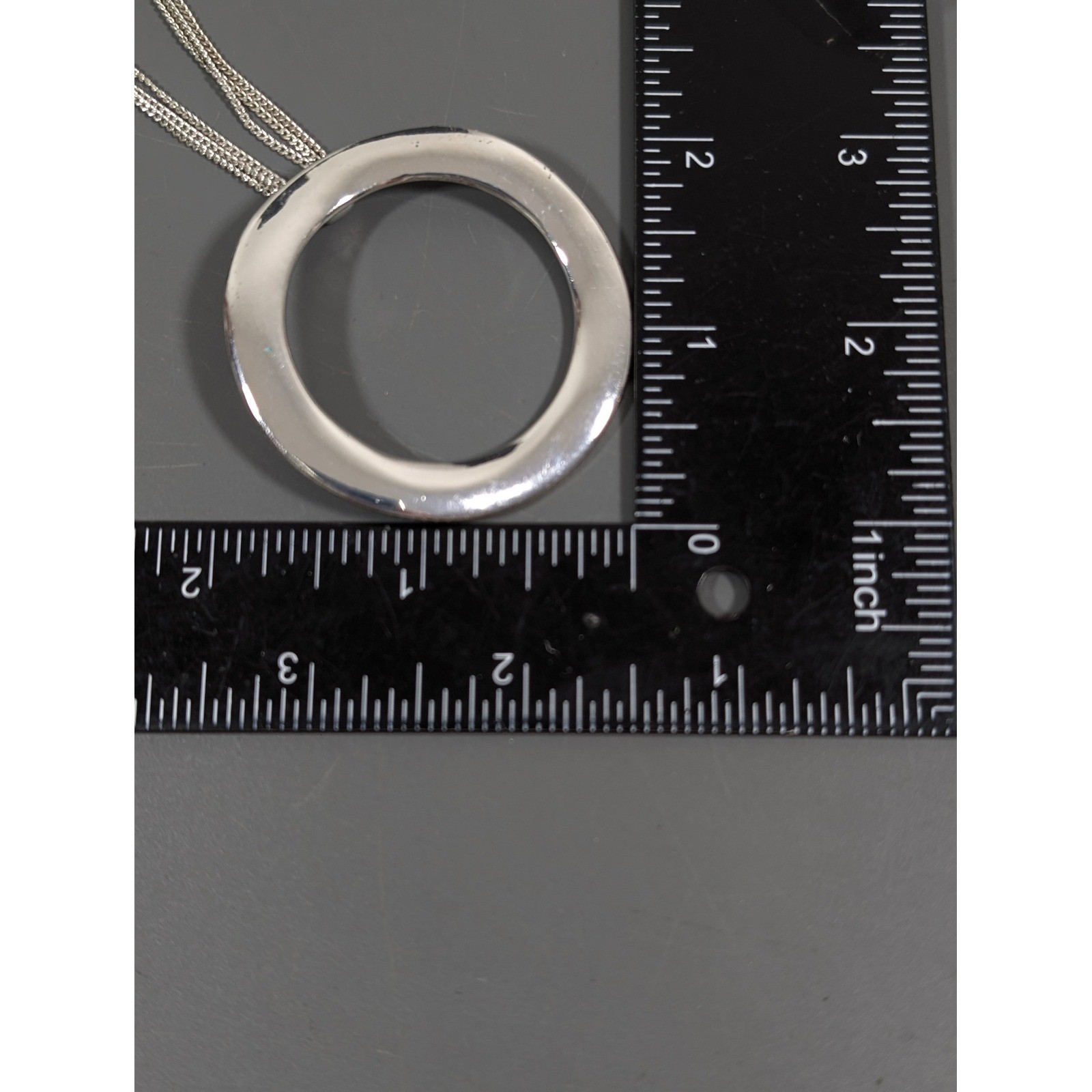 Silver Tone Circle Pendant Necklace Multi Chain Minimalist Modern Y2K 20 in