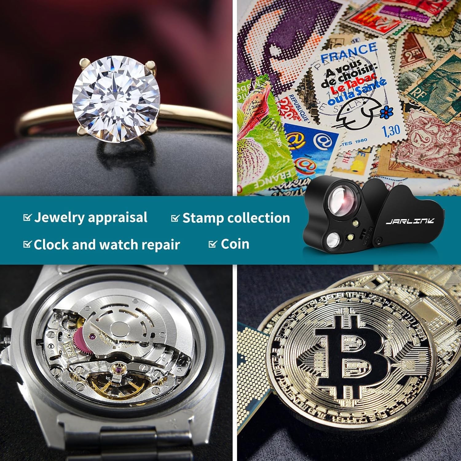 Foldable 30X 60X Magnifying Loupe with LED Light for Jewelry and Collectibles