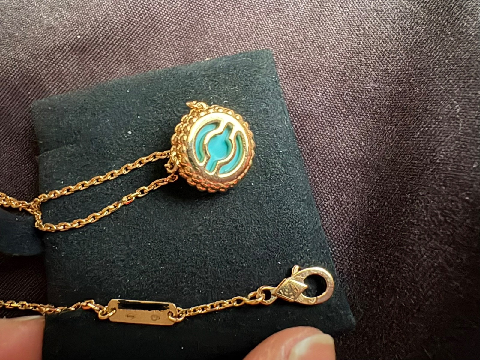 Van Cleef & Arpels 18K Yellow Gold Perlee Couleurs Turquoise Pendant Necklace