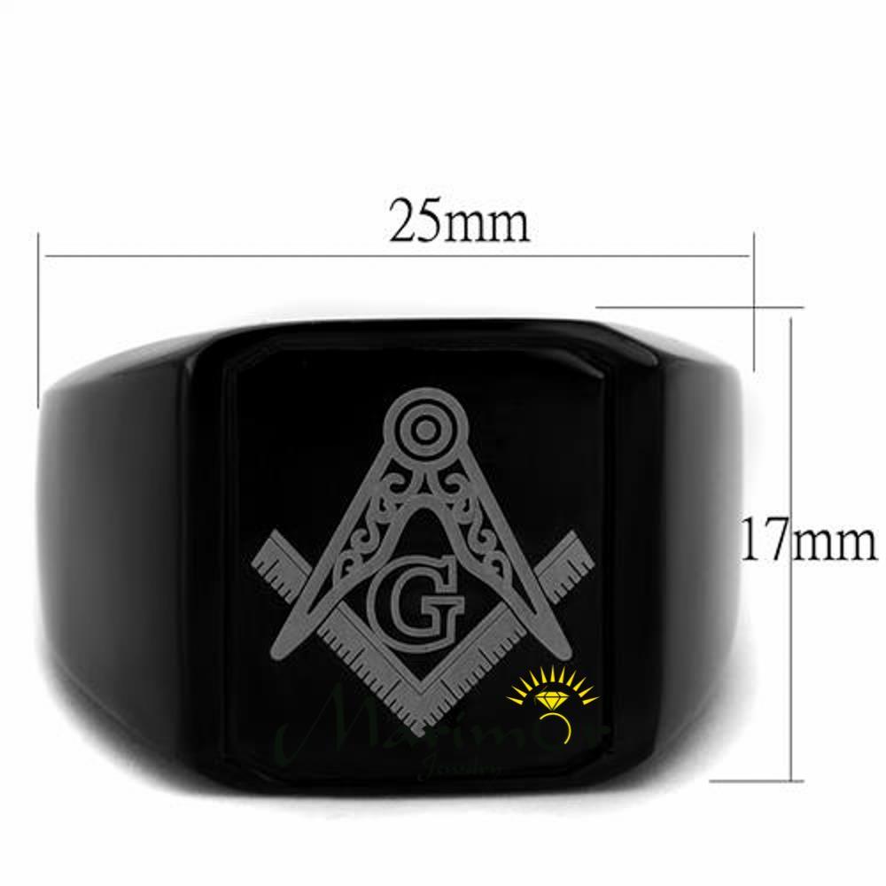 Men’s Stainless Steel Black Ion Plated & Enamel Masonic Freemason Ring Size 8-13