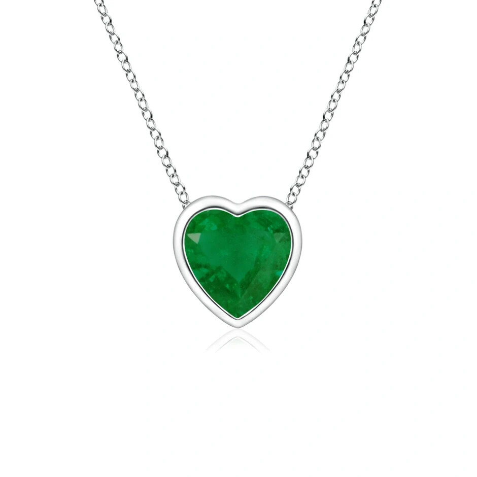 .60 ct. Genuine Emerald Bezel Heart Pendant Necklace in Solid Sterling Silver