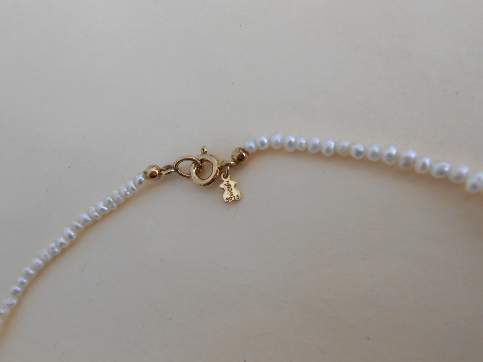 Tous 18k gold plating over silver 2mm Pearl Choker Necklace 38cm =15″
