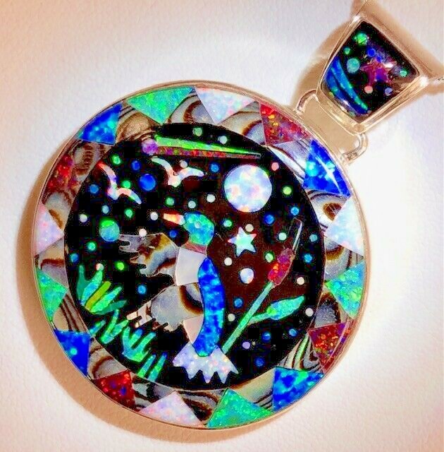 Spectacular WILDLIFE Audubon Bird Fowl Love beauty Flight Duck Opal Pendant BIG