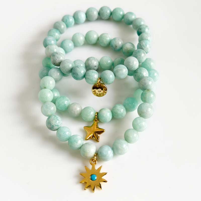 New 3pcs Talbots Amazonite Stackable Stretch Bracelet Healing Meditation Jewelry