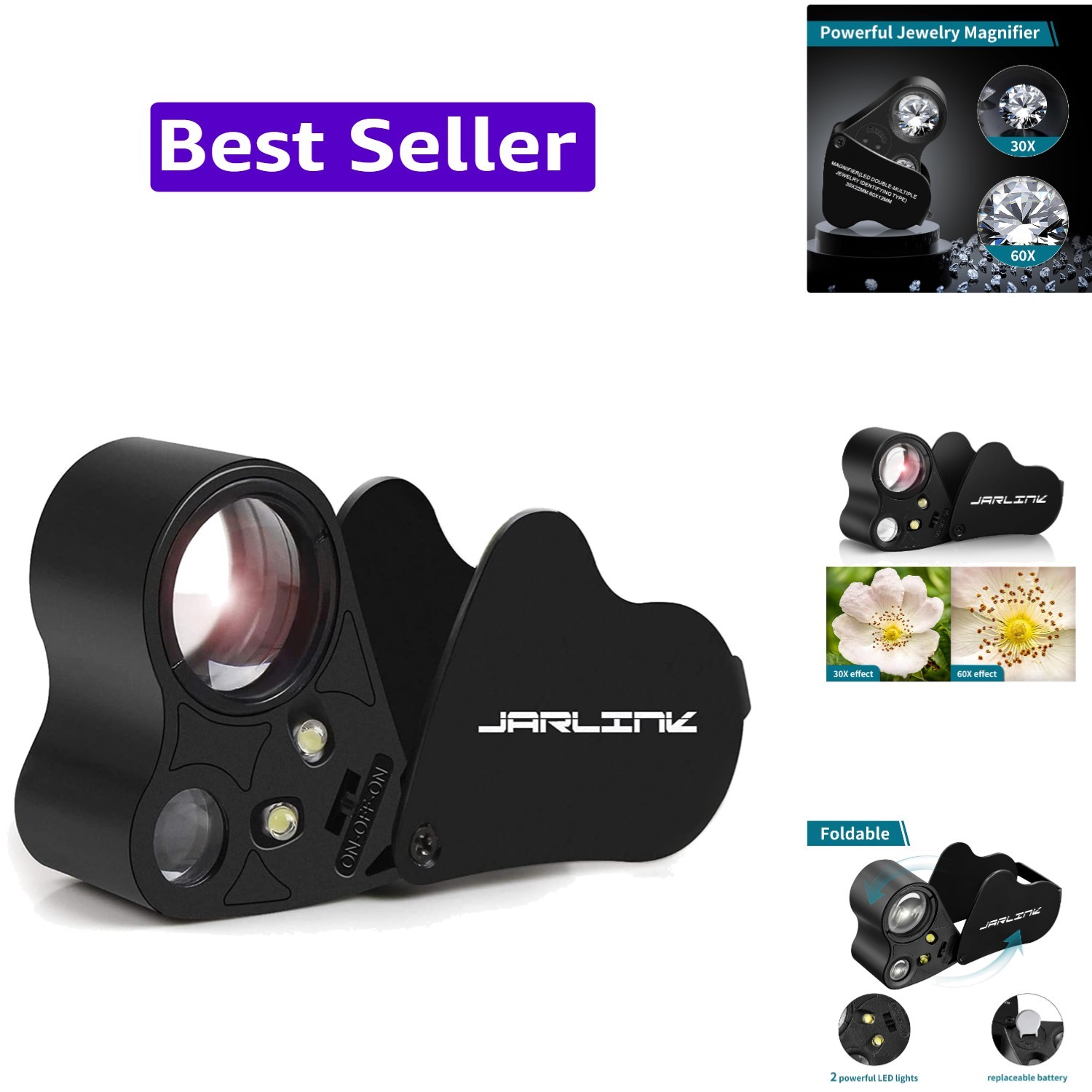 30X 60X Illuminated Jewelers Loupe Magnifier, Foldable Jewelry Magnifier with…