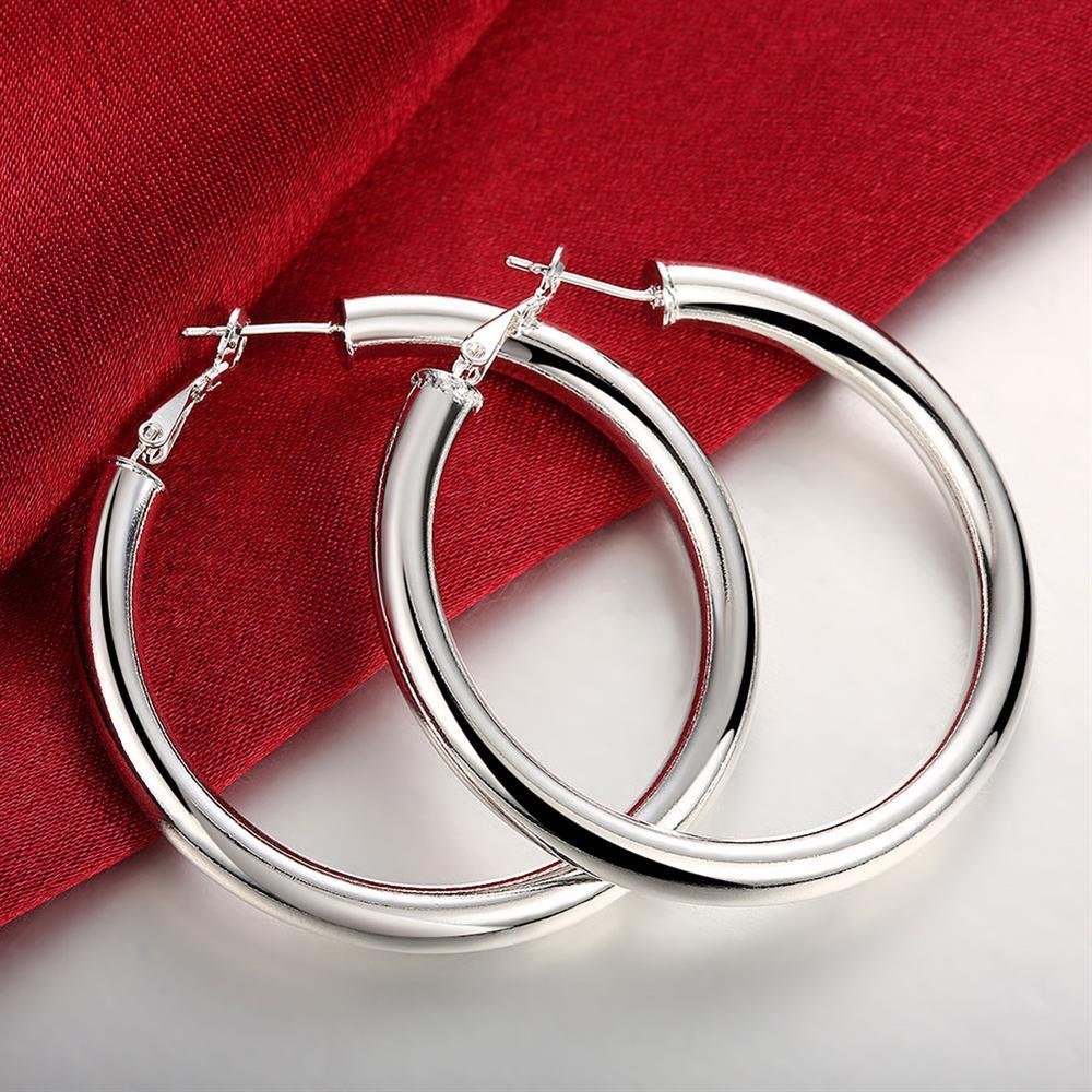 925 Sterling Silver Hoop Pierced Earrings 1.8″ Inches L100