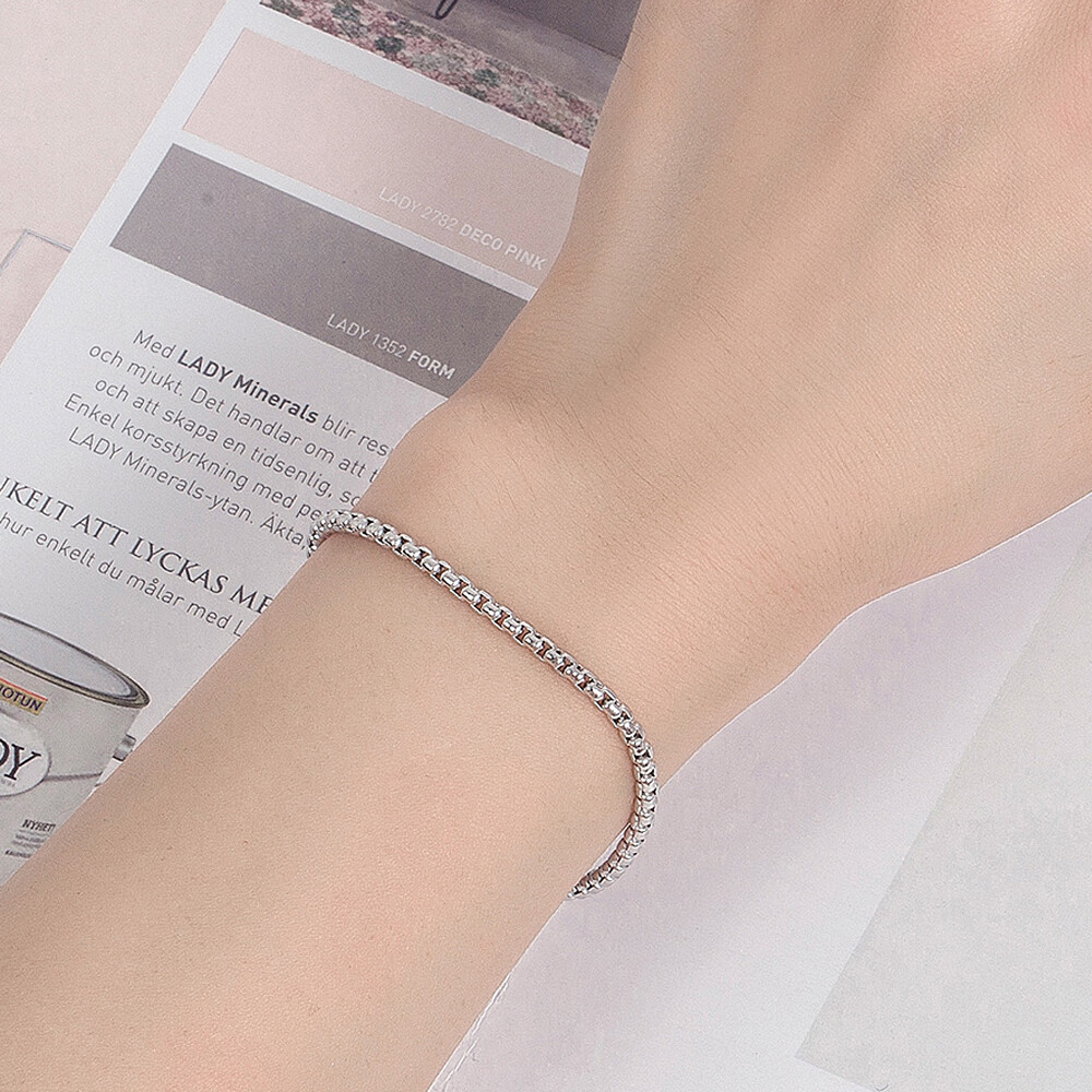 Solid 925 Sterling Silver Round Box Chain Bracelet Lenght 6.3″-9″ for Women Men