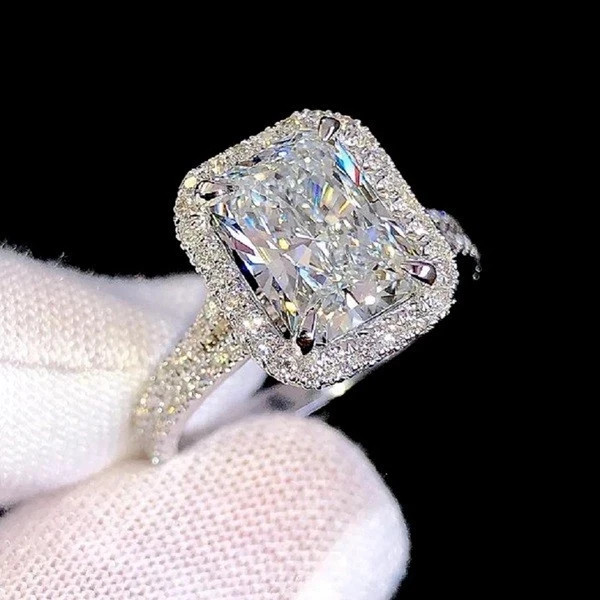IGI 4 Ct Radiant F-VS1 Lab Grown Diamond Women Wedding Halo Ring 14K White Gold