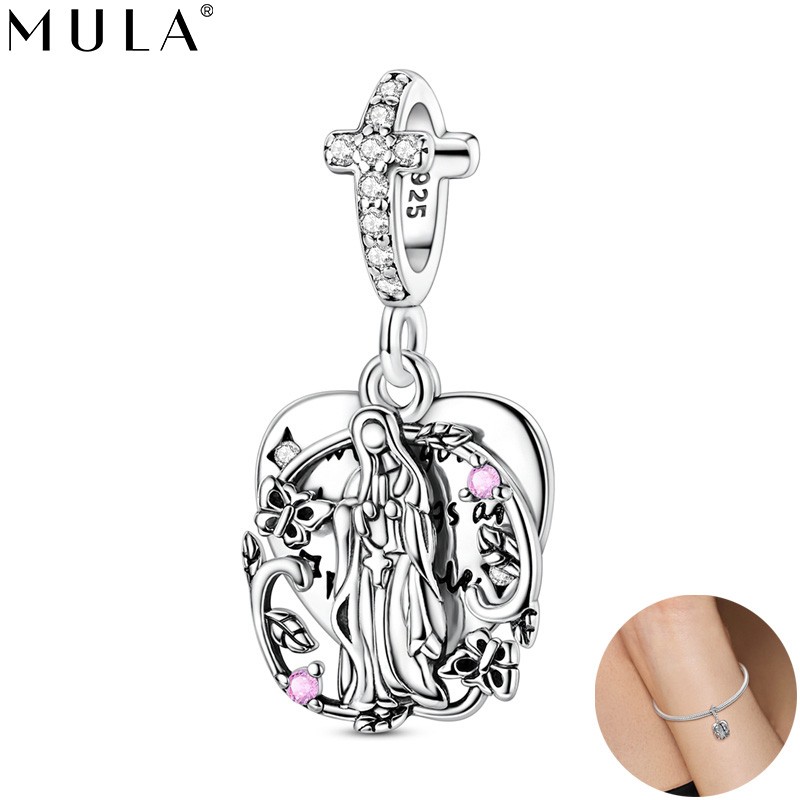 MULA 925 Sterling Silver DIY Charm CZ Madonna’s Love Pendant for Women Bracelet