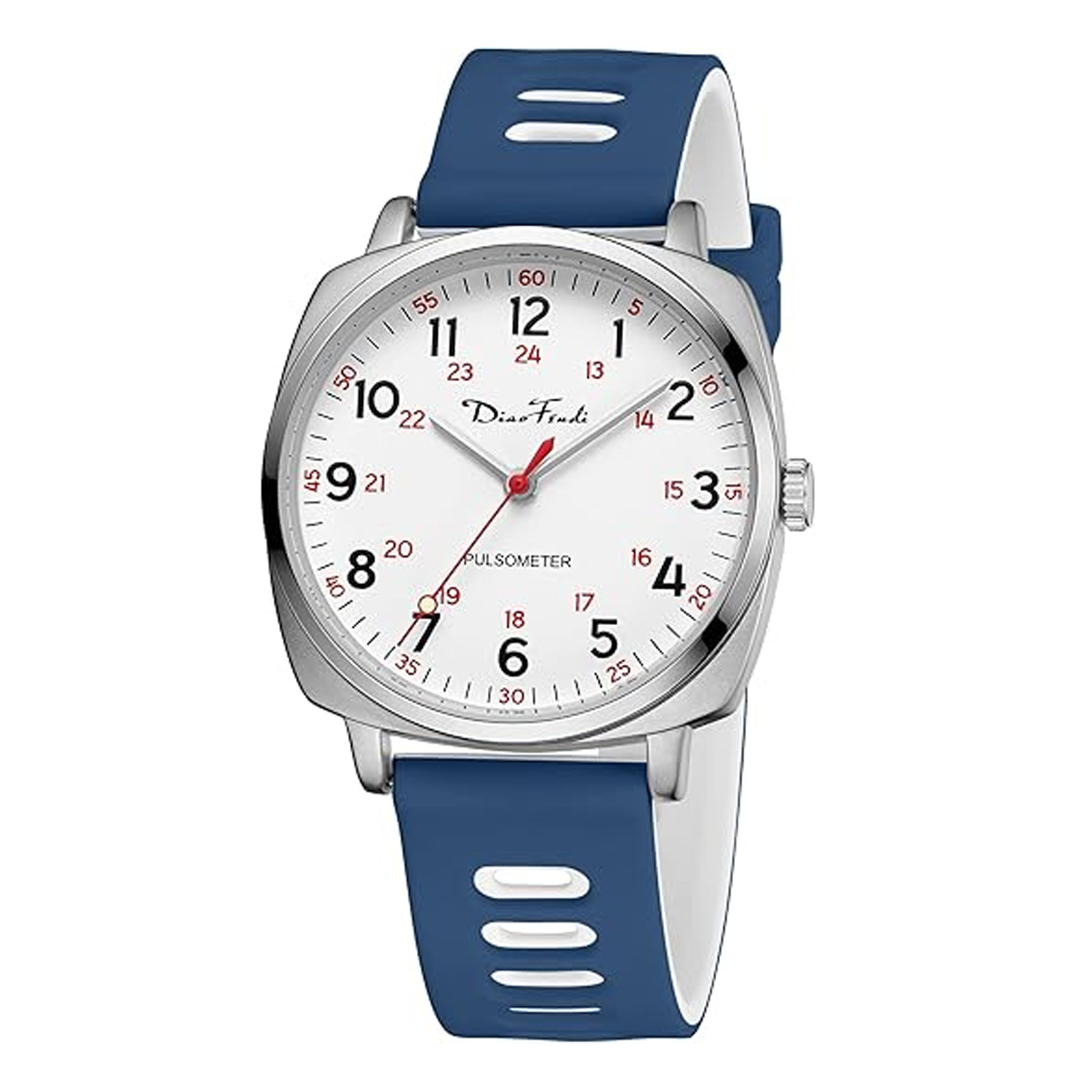 Medical Nurse Pulsometer Watch 40mm Quartz Analog 24H Blue White Silicone Band