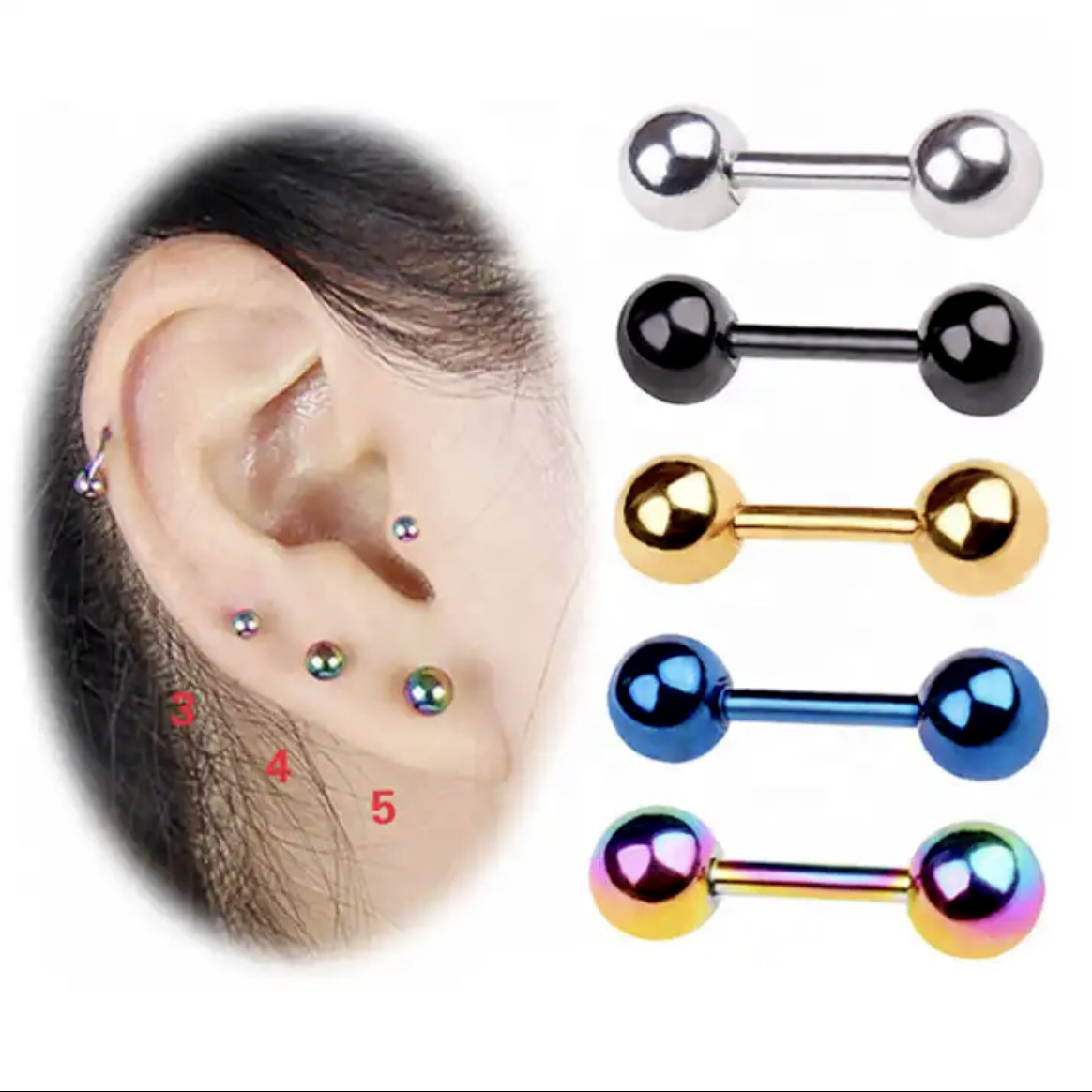 2Pcs Stainless Steel Ball Stud Barbell Earrings Screw Back Piercing Women Men