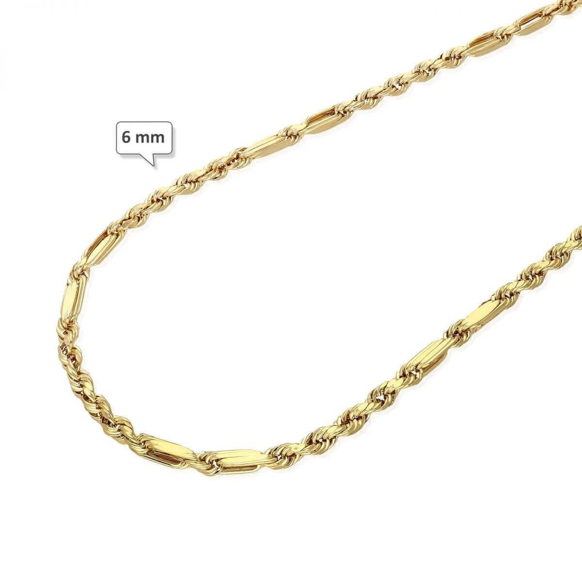 10K Solid Gold Diamond-Cut 4-8mm Milano Figaro Rope Chain (Hollow) 20-32″