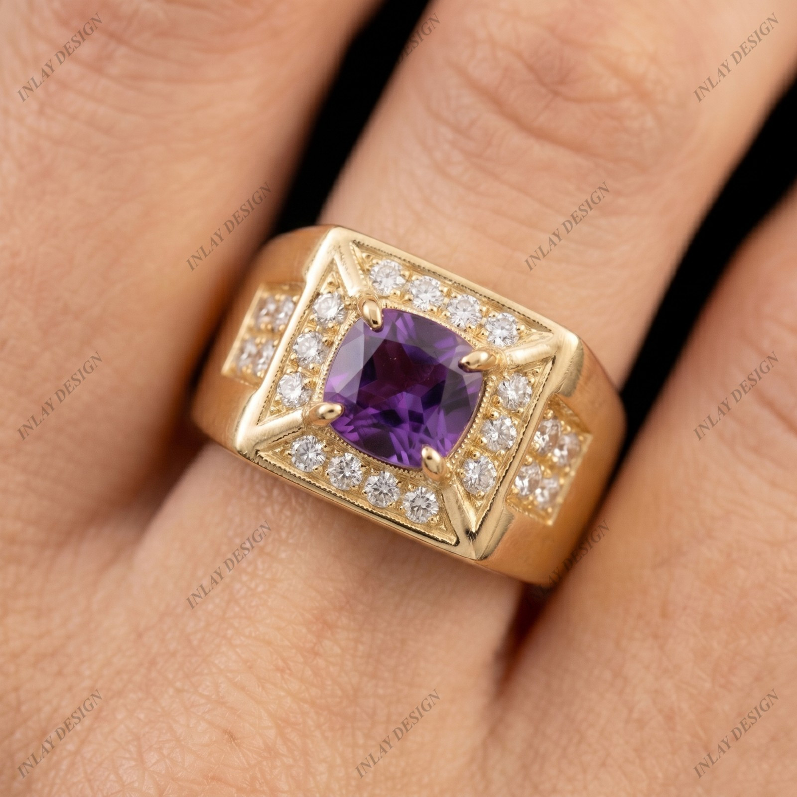 Men Amethyst Silver Men Silver Square Amethyst Ring
