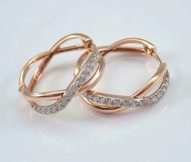2Ct Round Real Moissanite Huggie & Hoop Earrings For Her 14K Rose Gold Plated