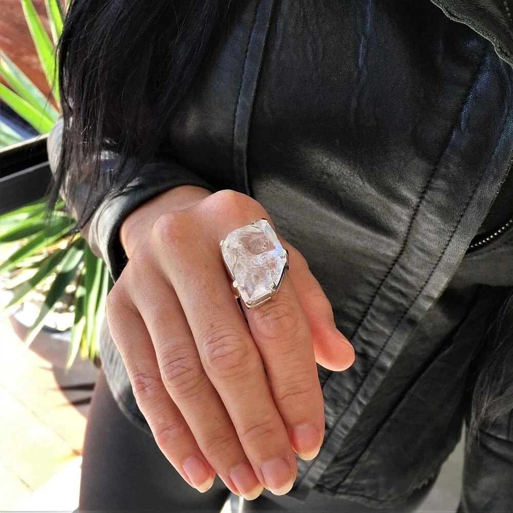 Big Herkimer Diamond Designer Ring 925 Sterling Silver Jewelry Gift For Girl