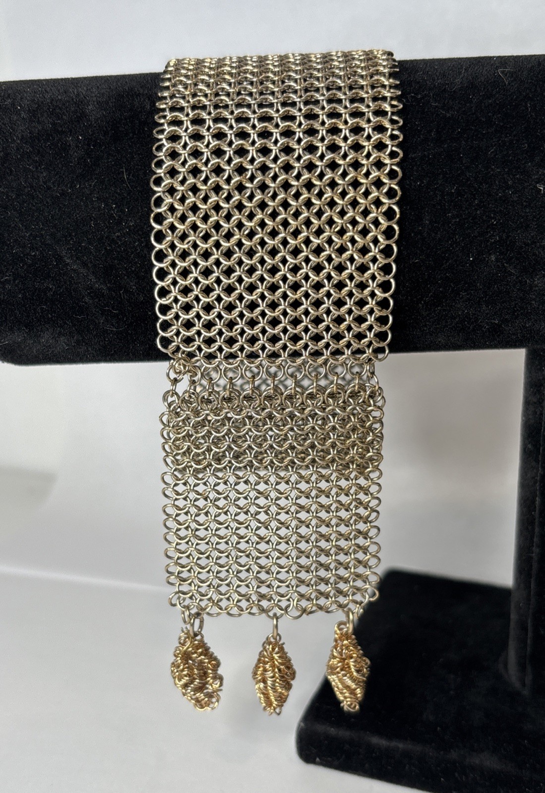 Vintage Gold Tone Chainmaille Mesh Bracelet with Dangling Charms