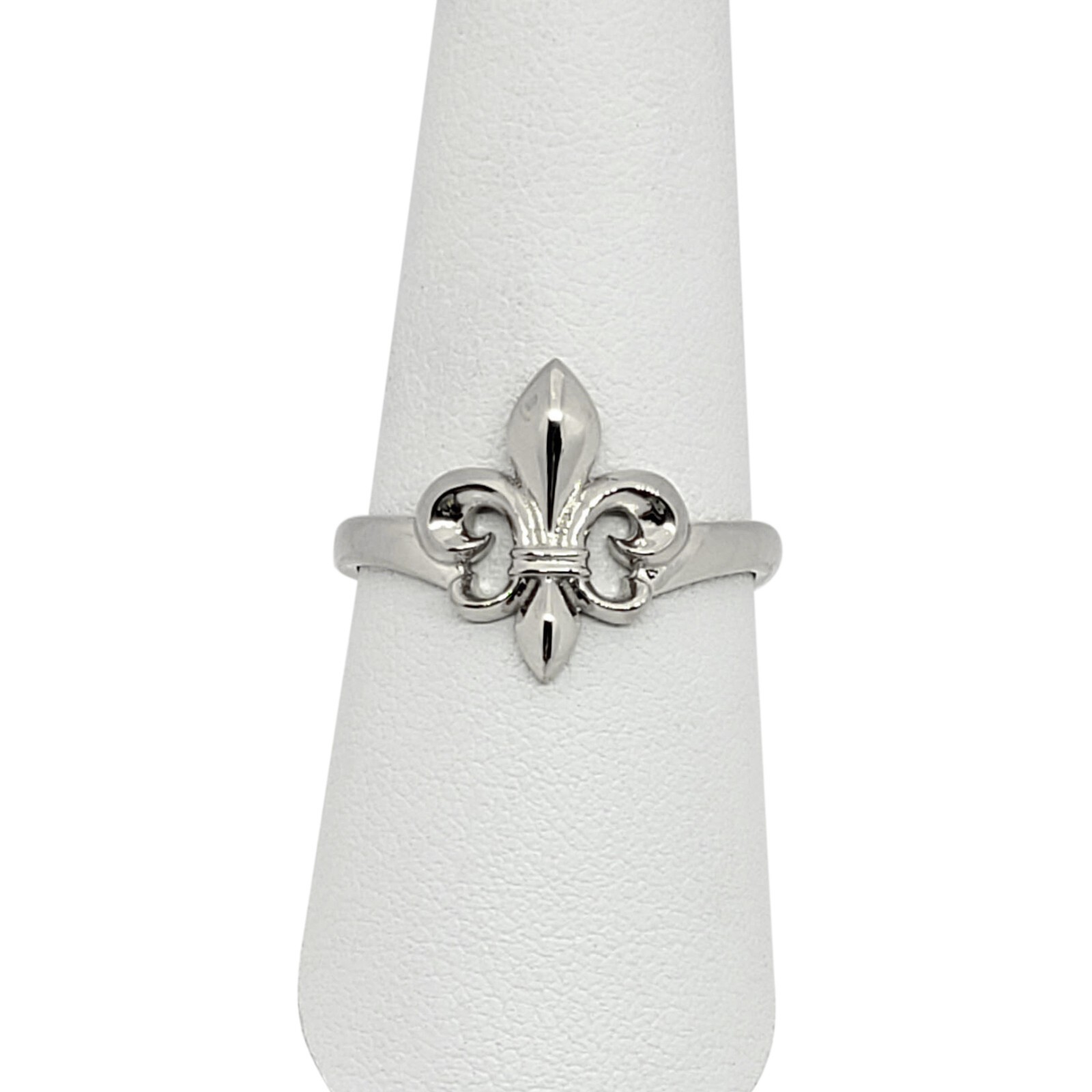 Solid 10K White Gold Fleur de Lis Ring, Sizes 3 – 12, Fleur-de-Lis