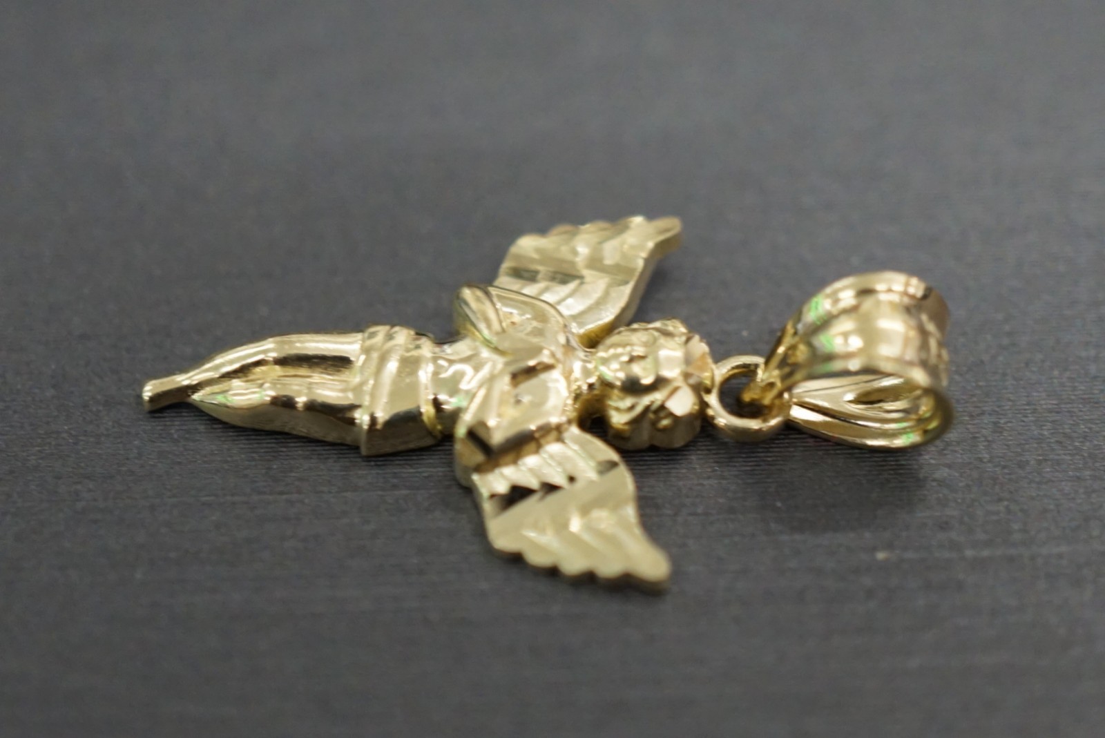 Real 10K Solid Yellow Gold Diamond Cut 1″ Praying Angel Charm Pendant.