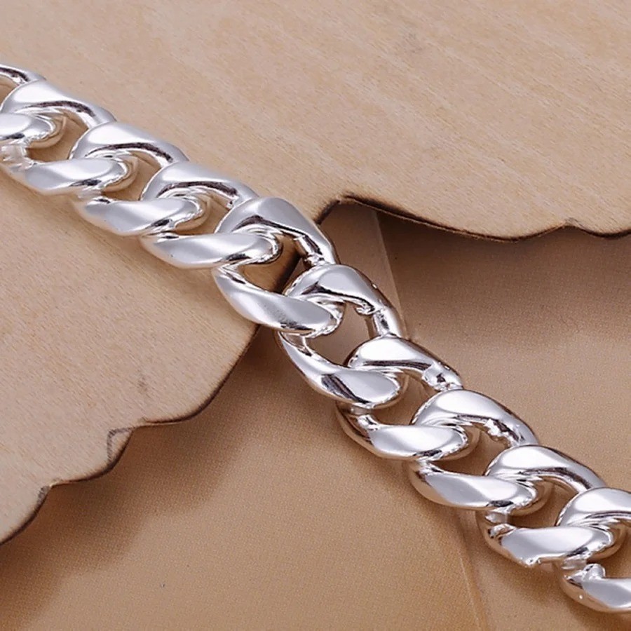 925 Sterling Silver Solid 10mm chain Bracelet men women Chain fashion Jewelry