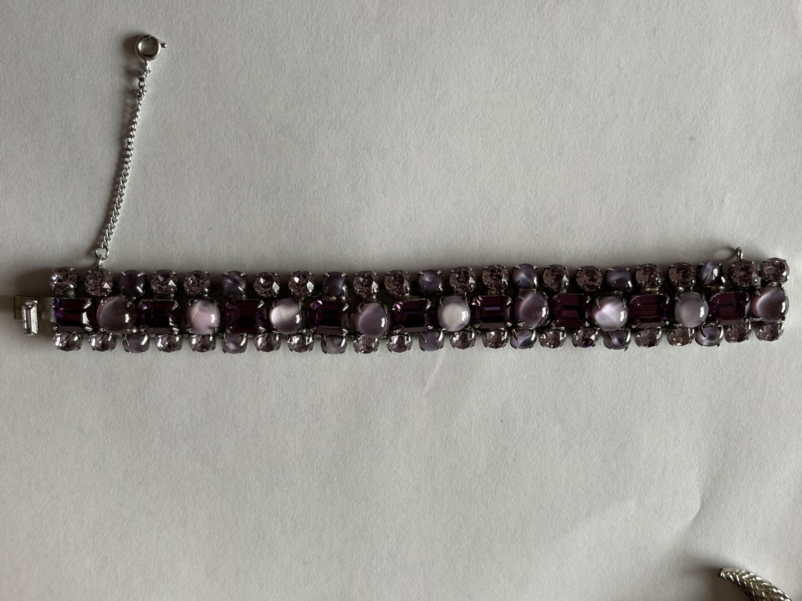 Vintage Purple Rhinestone Bracelet No Mark Great Condition 7” Silver Tone