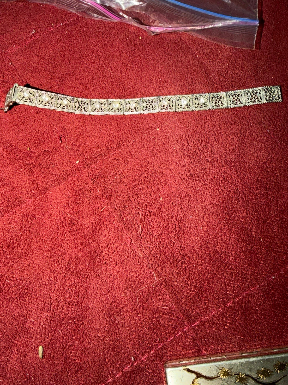 Vintage Art Deco Style Silver Filigree Link Bracelet, Unisex Adults