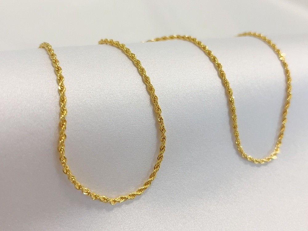 18K Yellow Gold Solid 2.5mm-4mm Rope Diamond Cut Chain Italian Necklace 18″- 24″