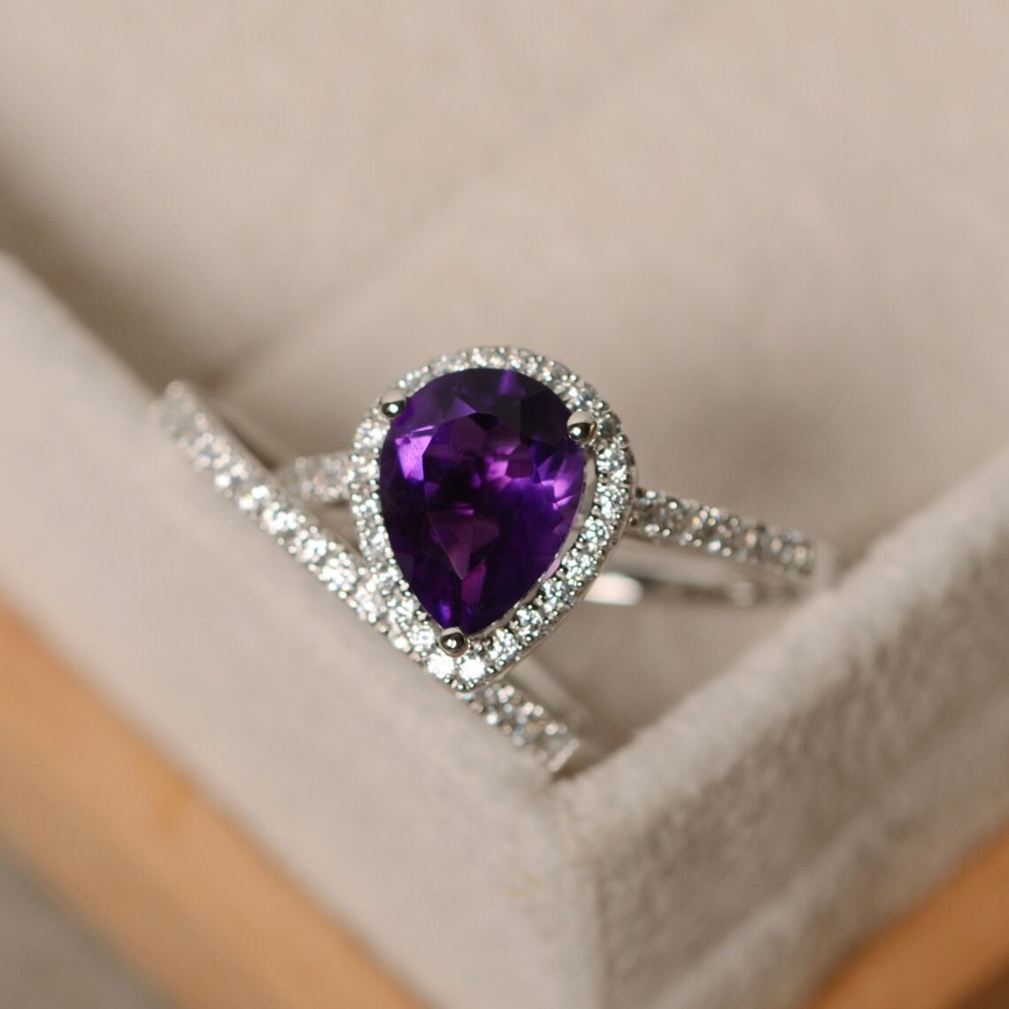 925 Silver Plated 2CT Amethyst Gemstone Dainty Stack Ring Duty Free