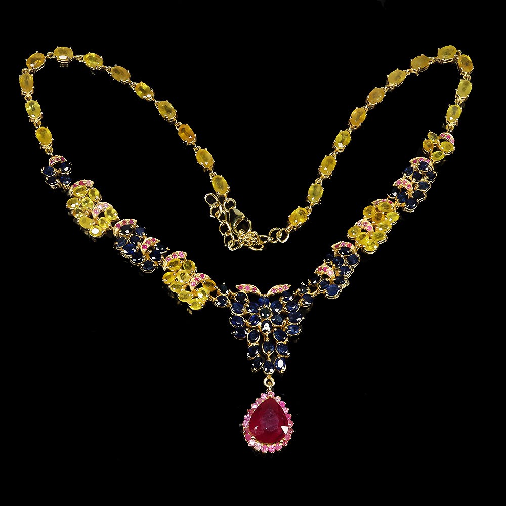 925 Sterling Silver Necklace Pear Ruby 12x10mm Ruby Sapphire Gemstone Jewelry 16