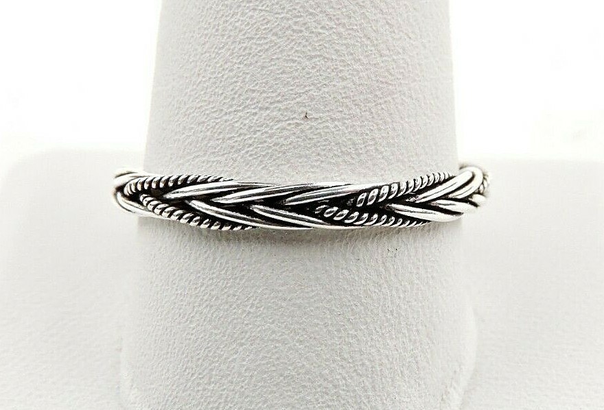 Sterling Silver Bali Textured And Smooth Weaved Band Ring 3 MM