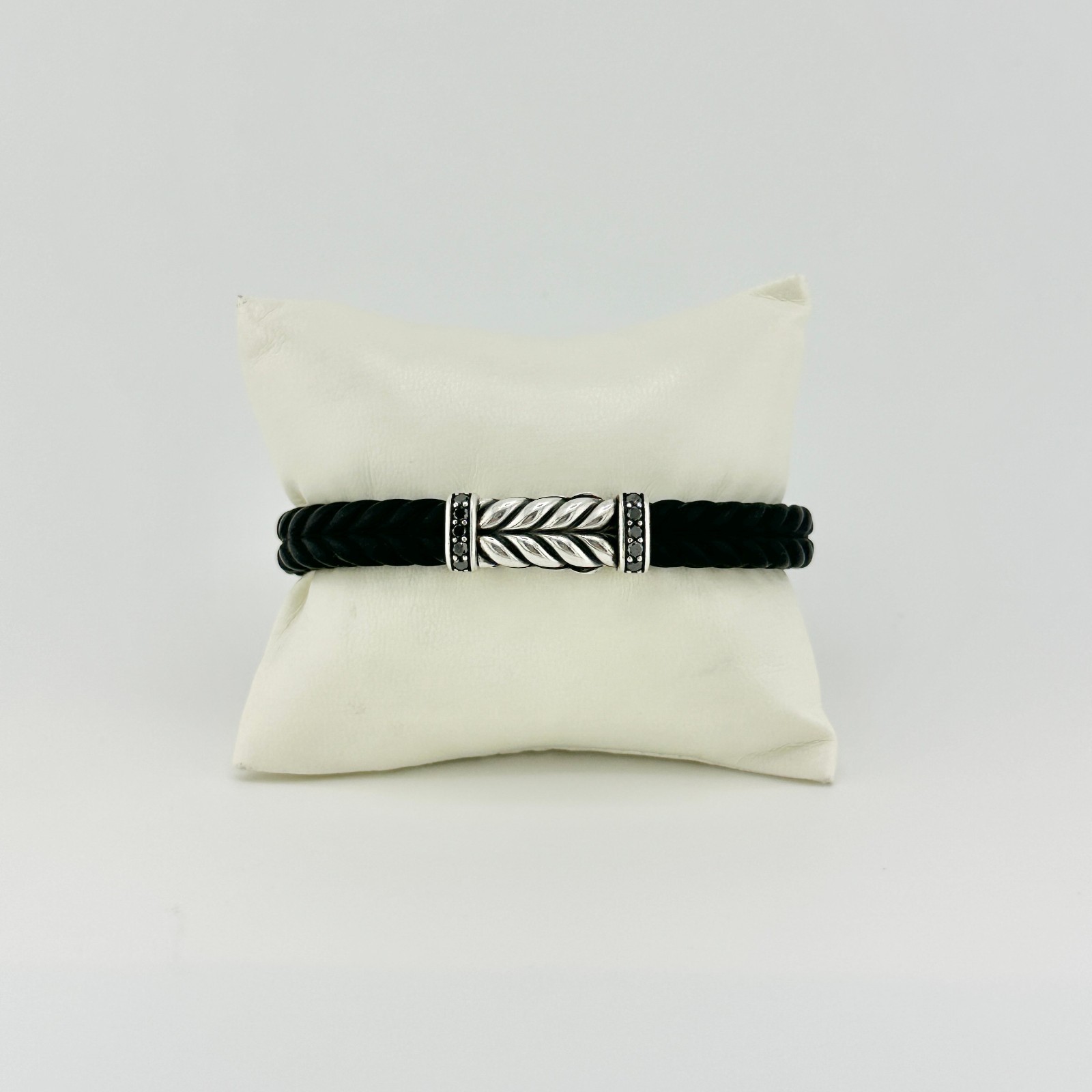 David Yurman Chevron Bracelet in Black Rubber w/ Pavé Black Diamonds – Large