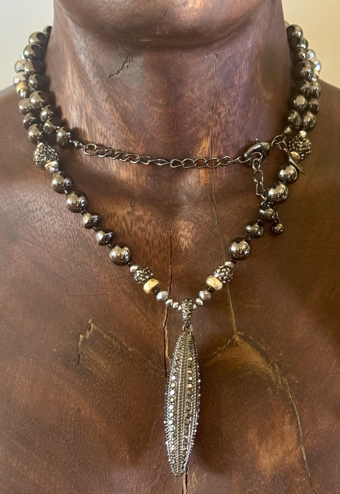 Chico’s silver tone & black Beaded statement Necklace Adjustable 25-30 in
