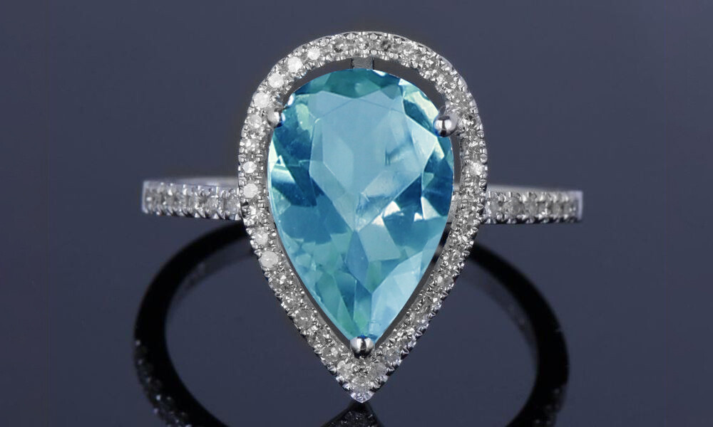 4.00 CTTW Lab Created Blue Topaz Pear Cut Sterling Silver Ring Sizes 4-12