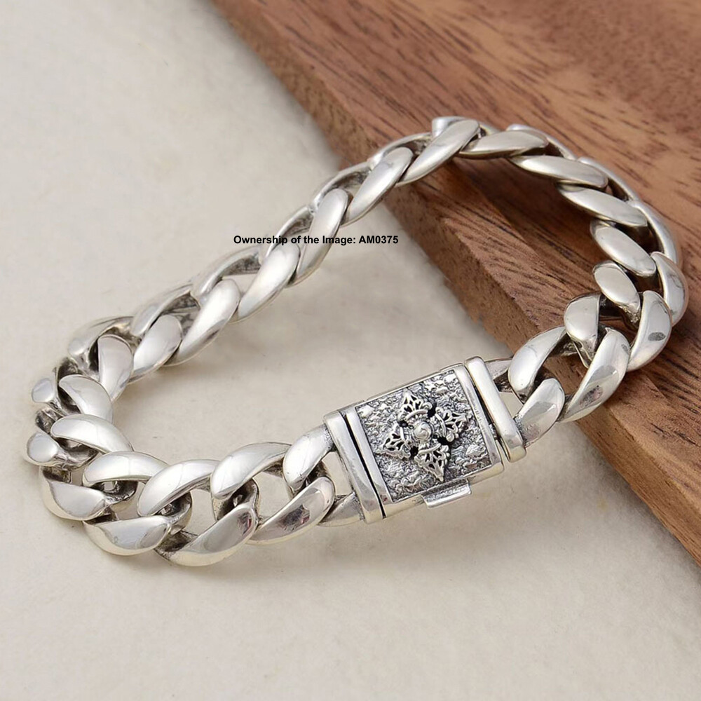 Real 925 Sterling Silver Bracelet 11.5mm Curb Link Men’s Bracelet 7.48-8.26inch