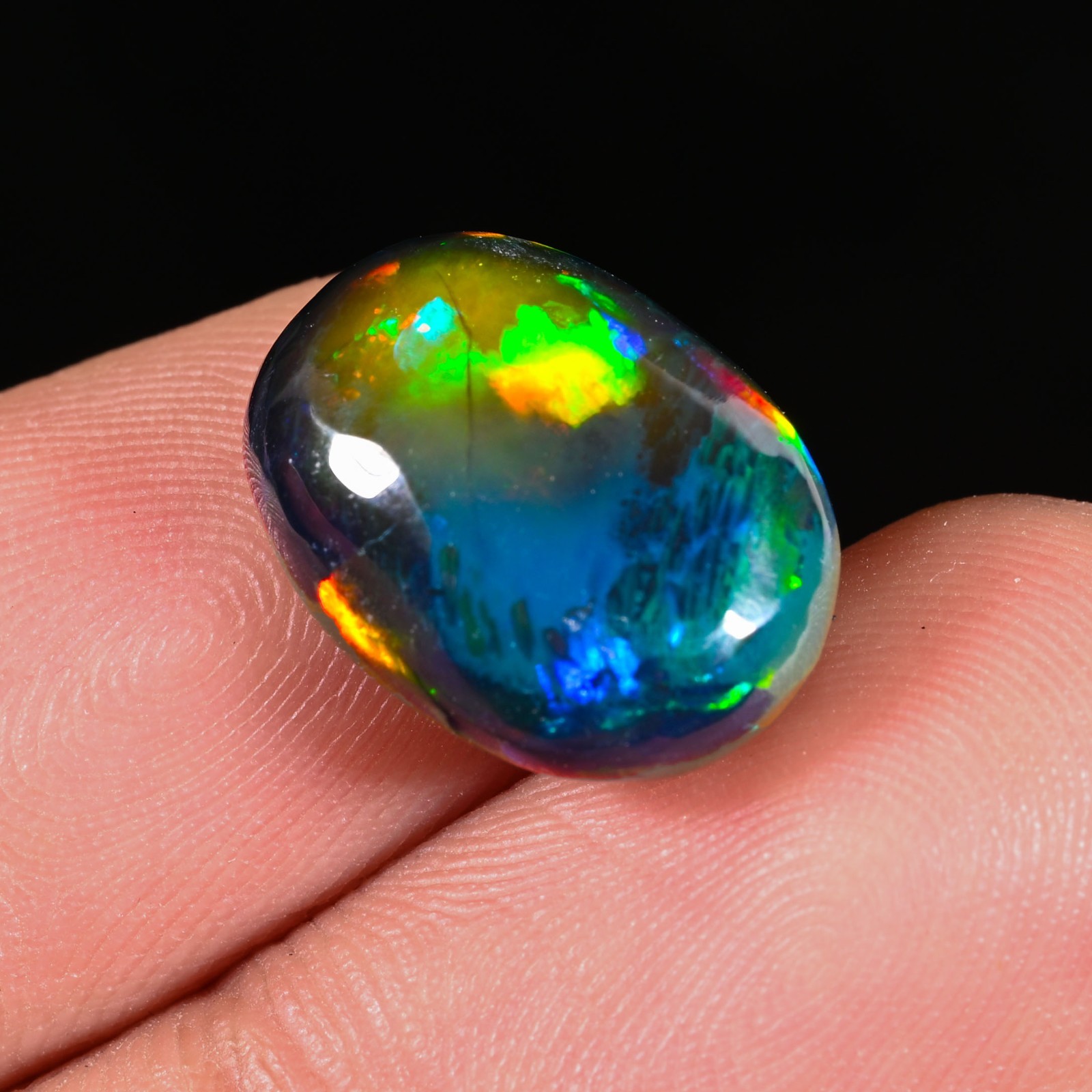 5.95 Ct Natural Ethiopian Multi Fire Black Opal Cabs Loose Gemstone 15x12x6 MM