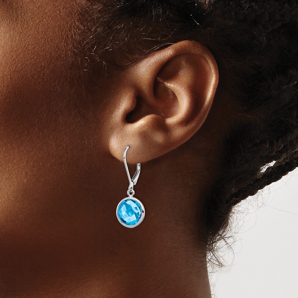 Sterling Silver Rhodium-plated Blue Topaz Earrings 0.55g for Women